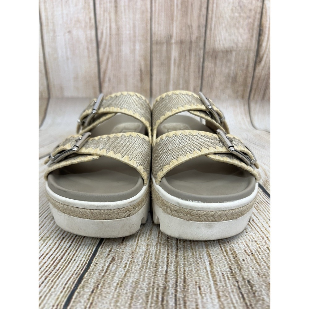 Shu Shop Slide Sandal Laura 8.5 Gold Woven Platform Open Toe Chunky Comfort Boho - Picture 5 of 8